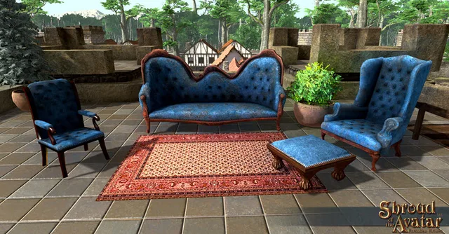 Vintage Blue Velvet with Nailheads Furniture Set